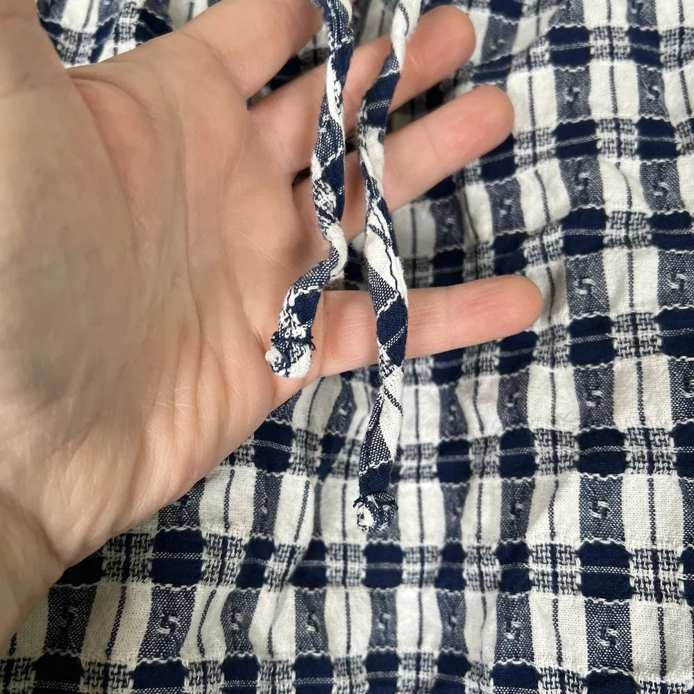 Madewell Curved Hem Navy Blue‎ White Plaid 100% Cotton Mini Skirt Medium Preppy